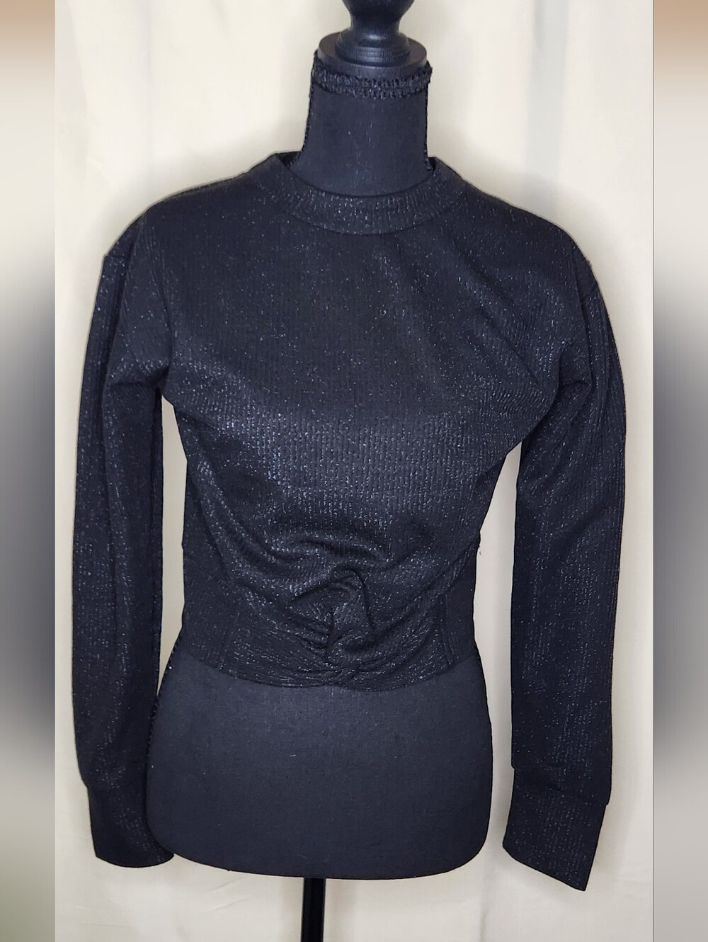 Scotch & Soda Maison Scotch Black Metallic Ribbed Long-Sleeve Top Size Small
